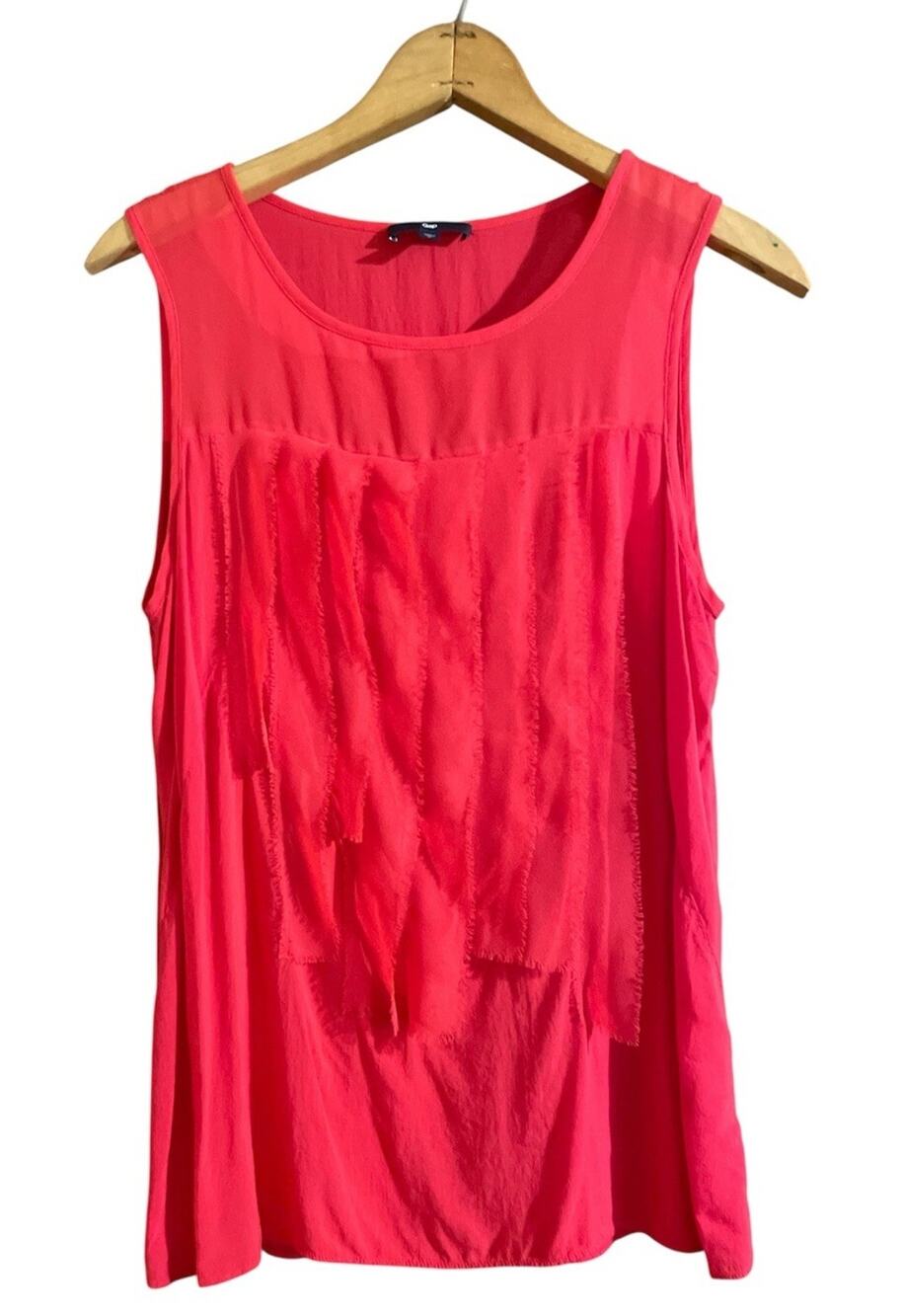Gap Ruffle Front Tank Top Women's Medium Solid Red Distressed